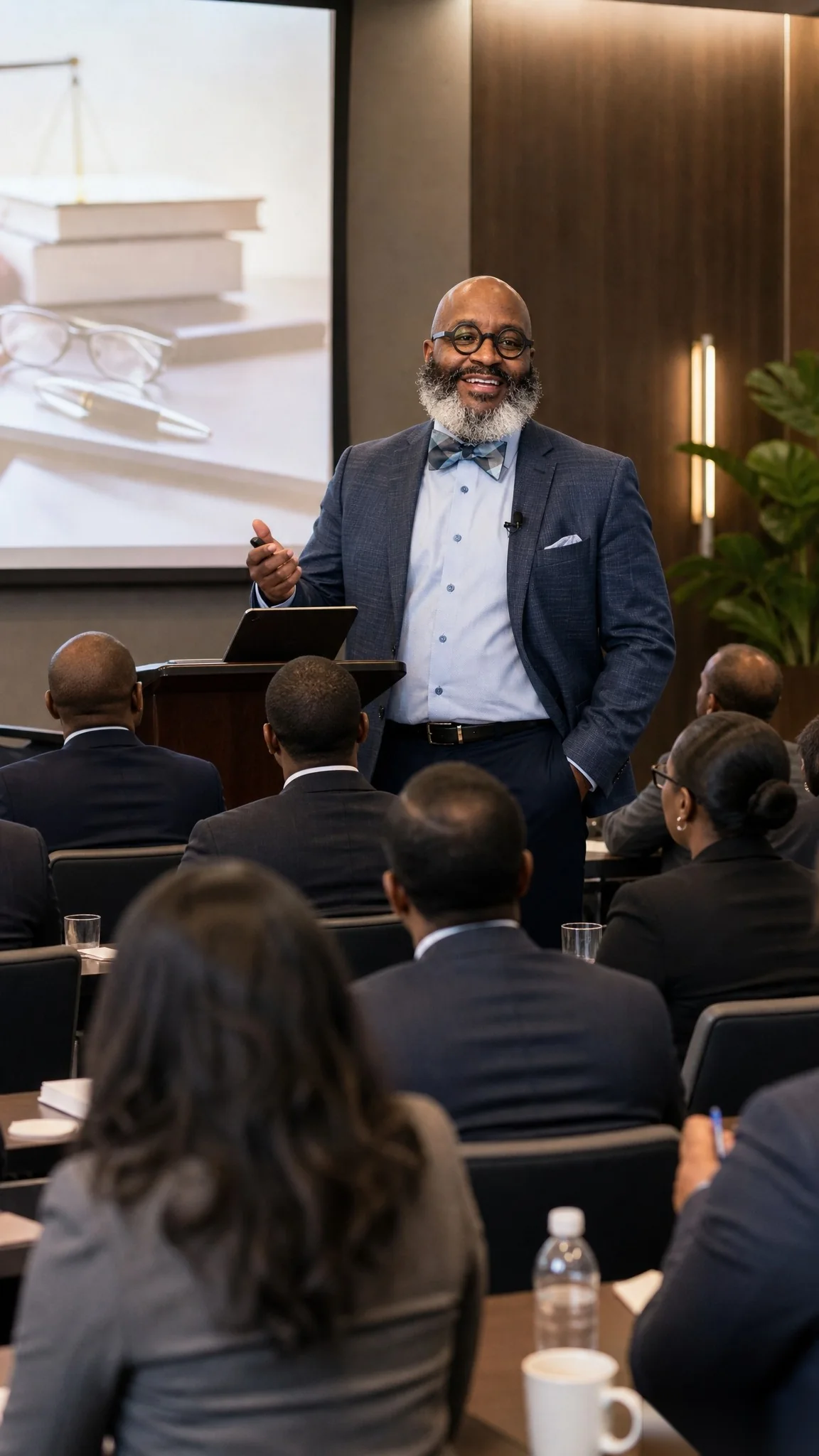 Carl Shawn Watkins presenting to legal professionals at a podium
